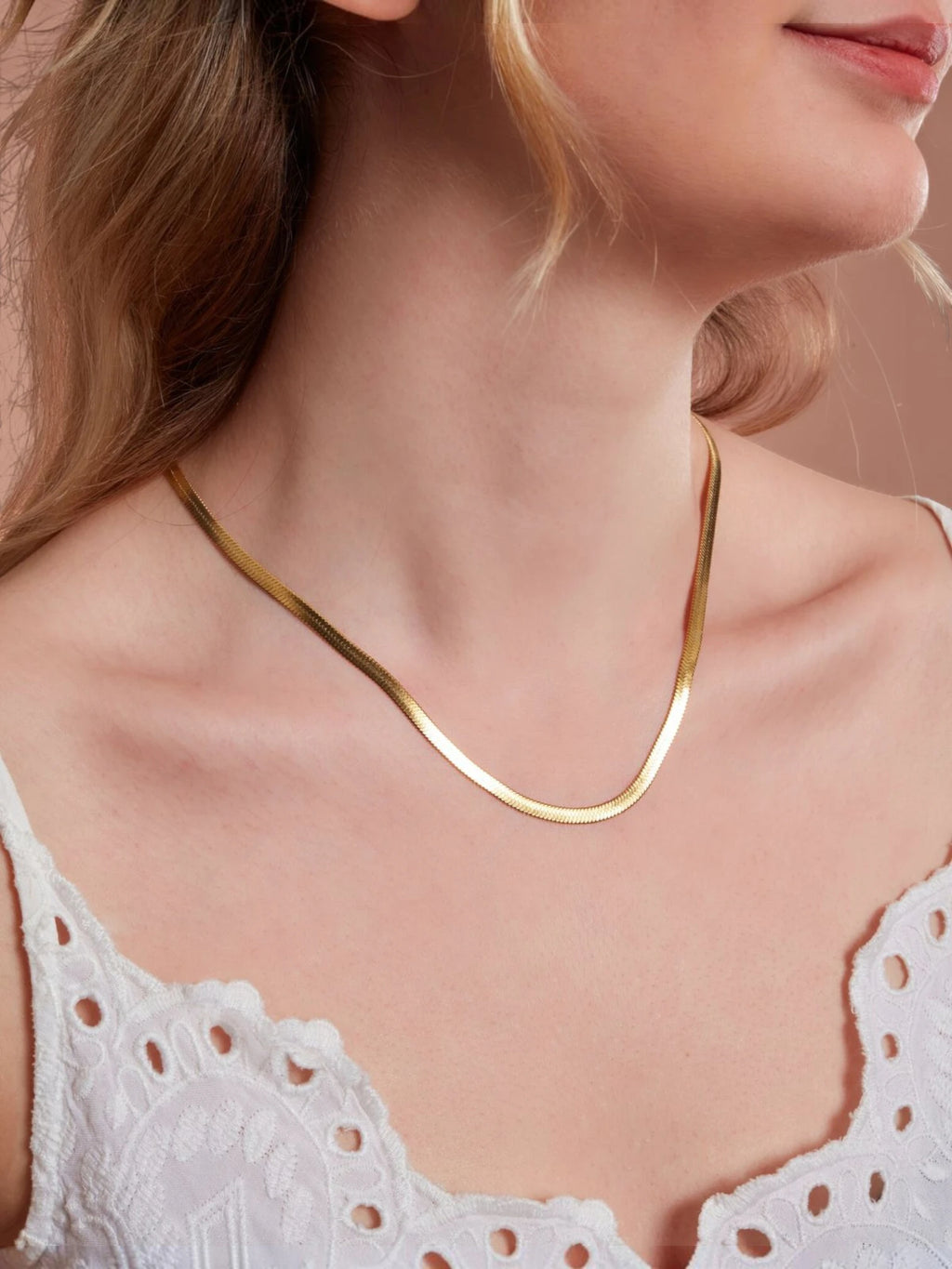 Gold Herringbone Necklace – 18K Gold Plated Anti Tarnish Chain