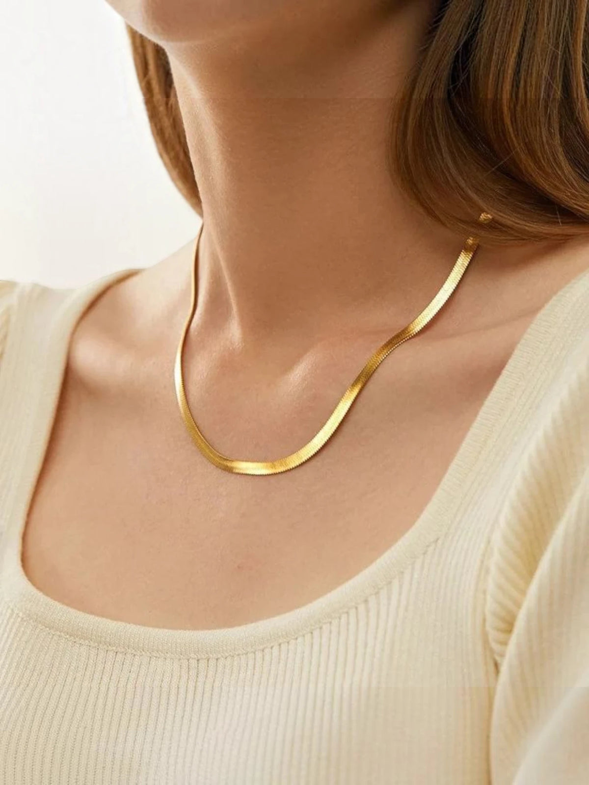 Gold Herringbone Necklace – 18K Gold Plated Anti Tarnish Chain