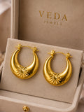 Golden Daisy Crescent Hoop Earrings