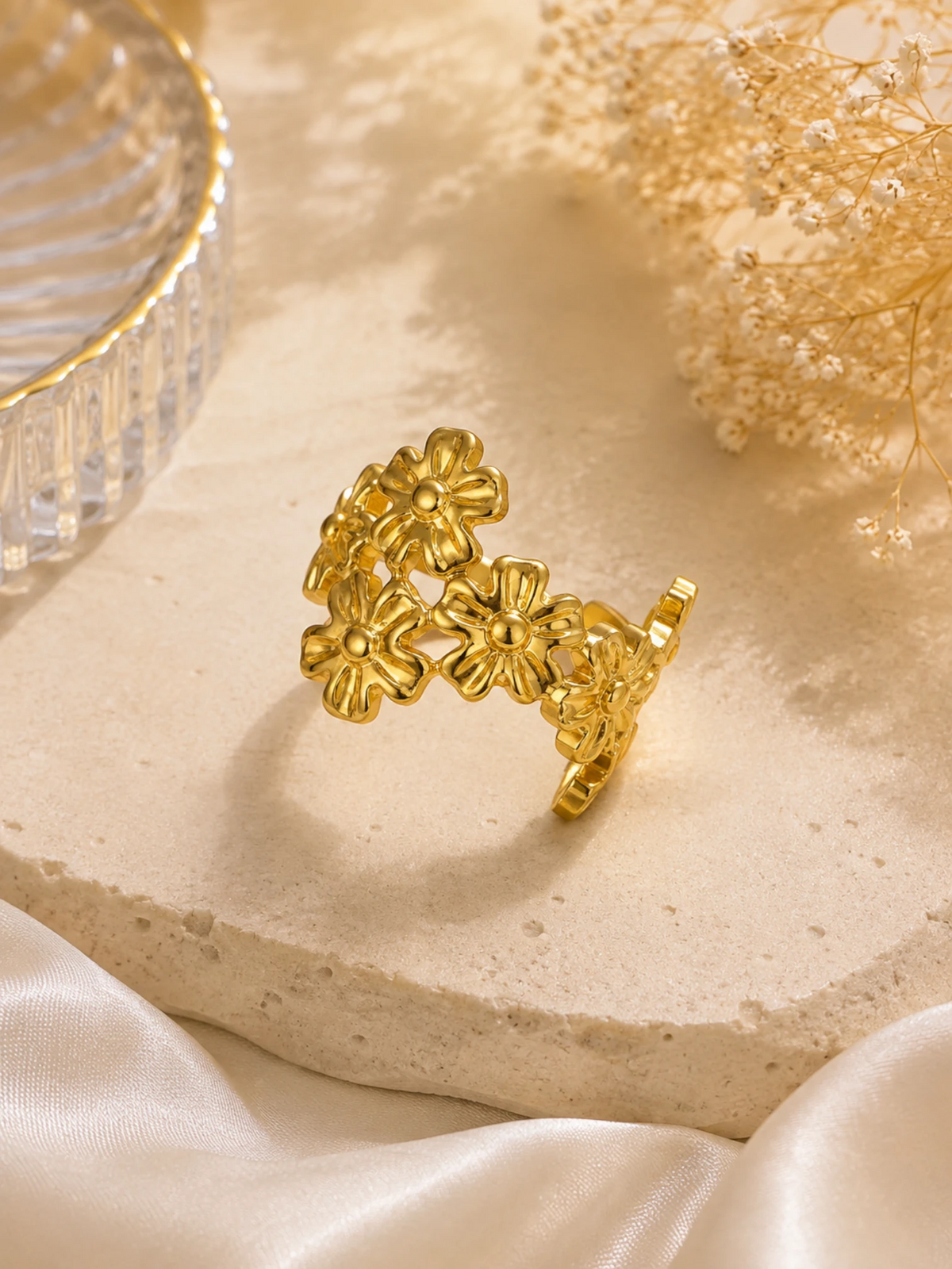 Golden Garden Floral Adjustable Ring