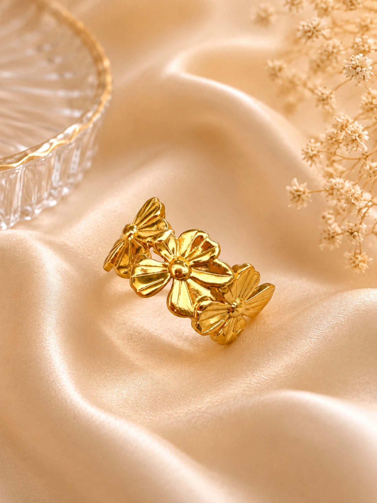 Golden Petal Cascade Ring