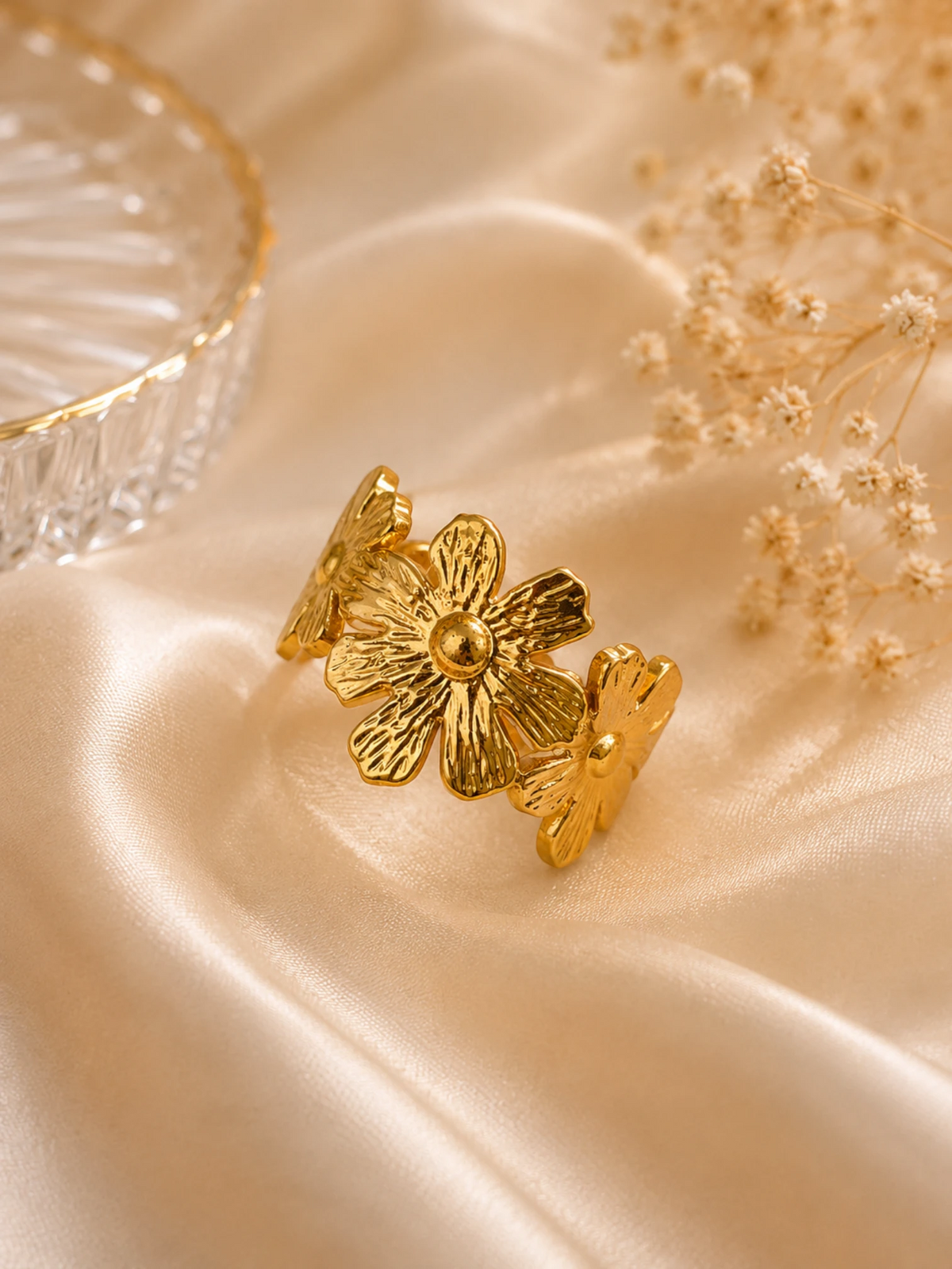 Golden Bloom Trio Adjustable Ring
