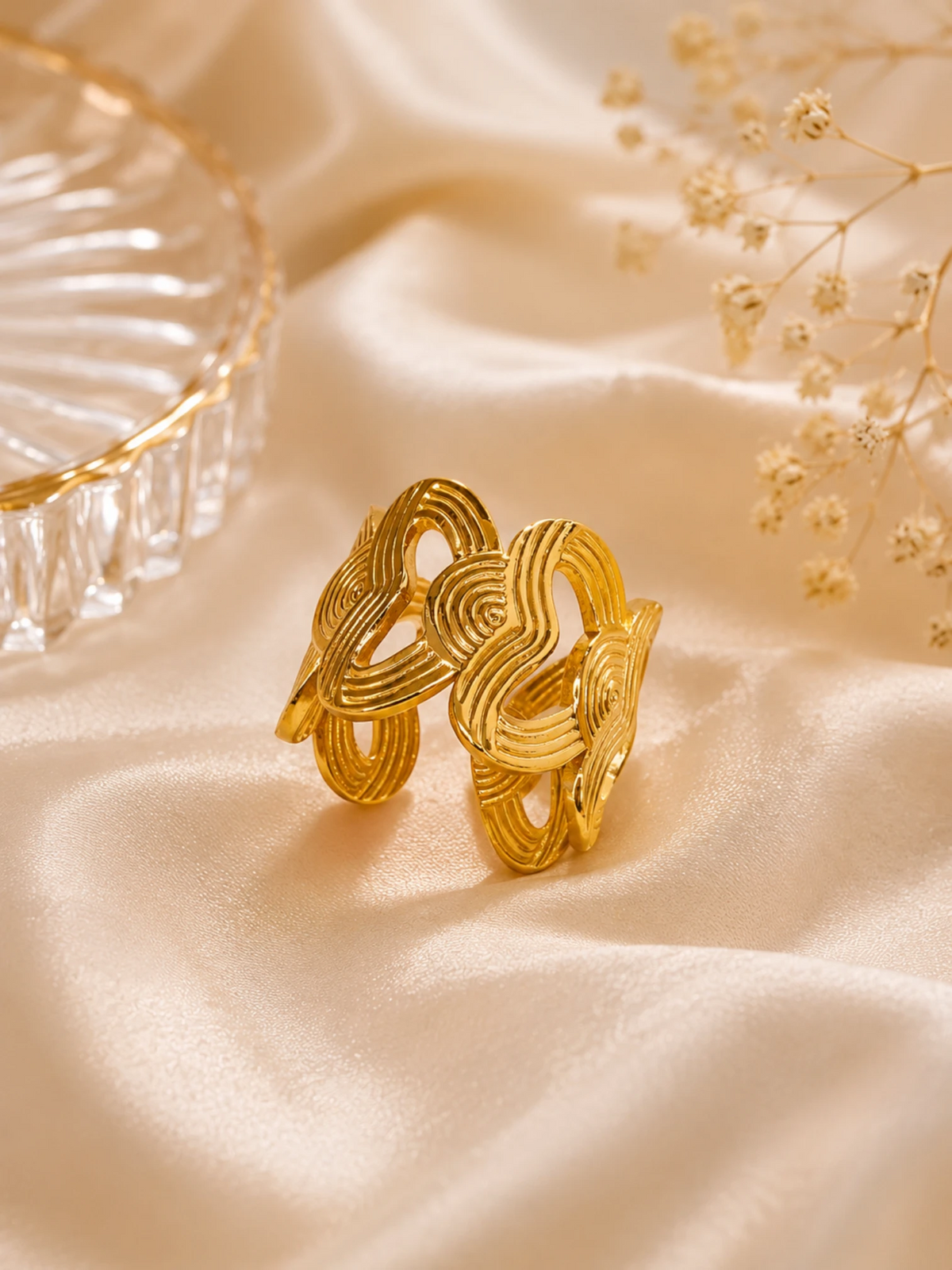 Golden Ripple Harmony Adjustable Ring