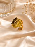 Golden Textured Wave Statement Ring