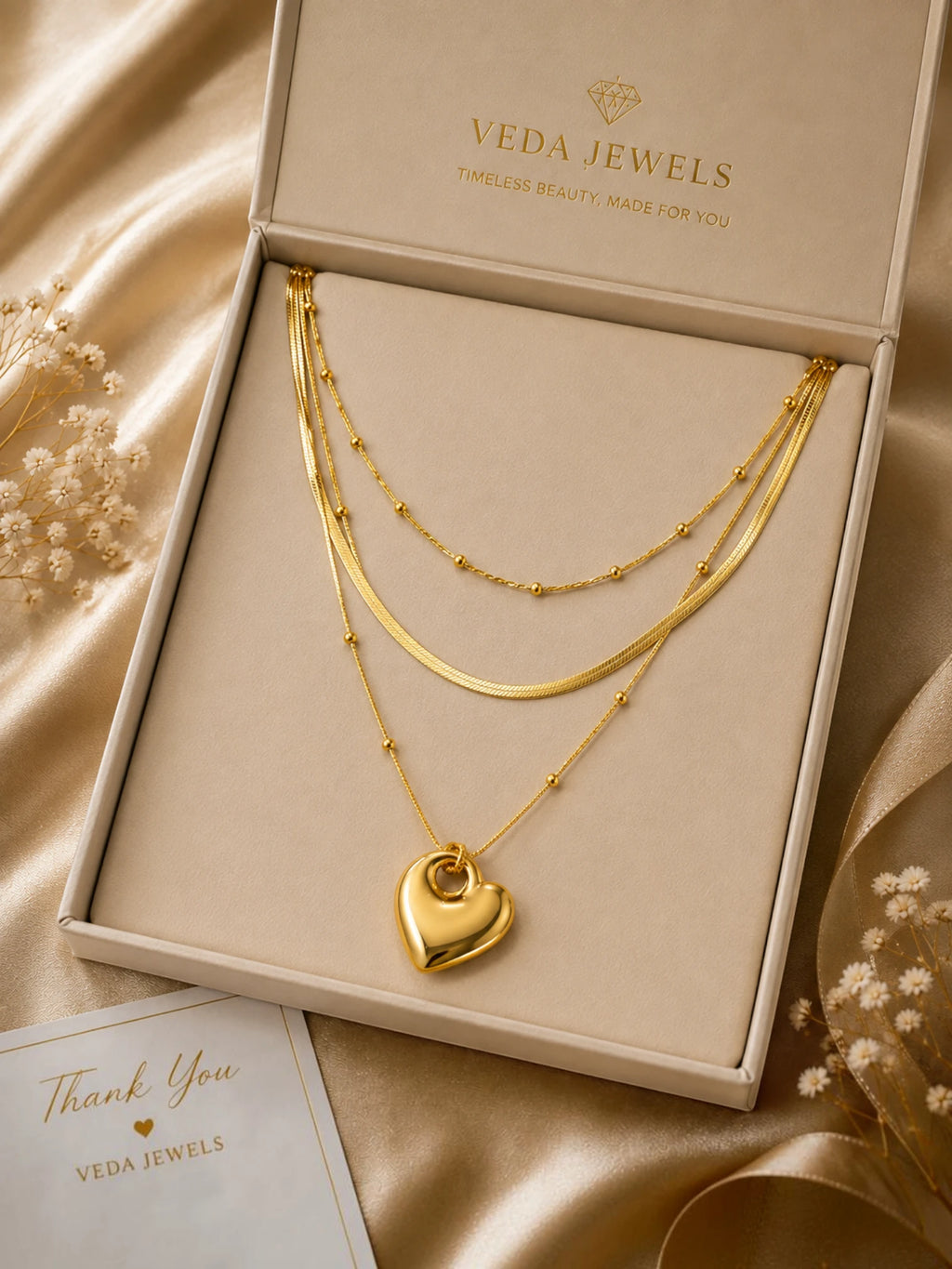 3 Layer Chain Pendant Necklace – Golden Heart