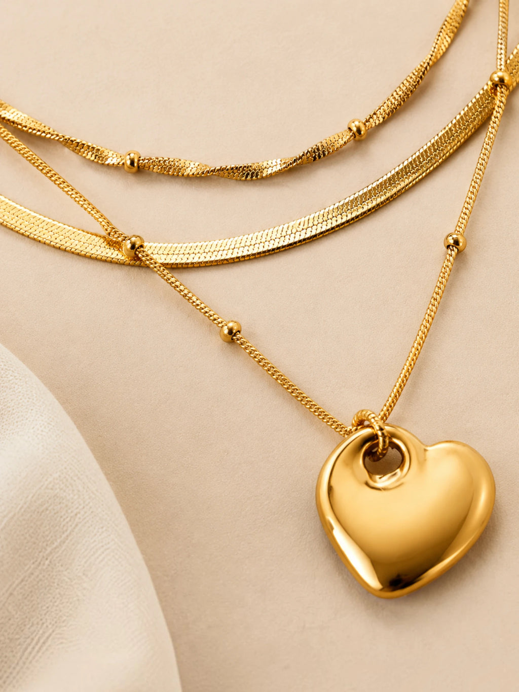 3 Layer Chain Pendant Necklace – Golden Heart