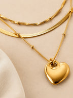 3 Layer Chain Pendant Necklace – Golden Heart