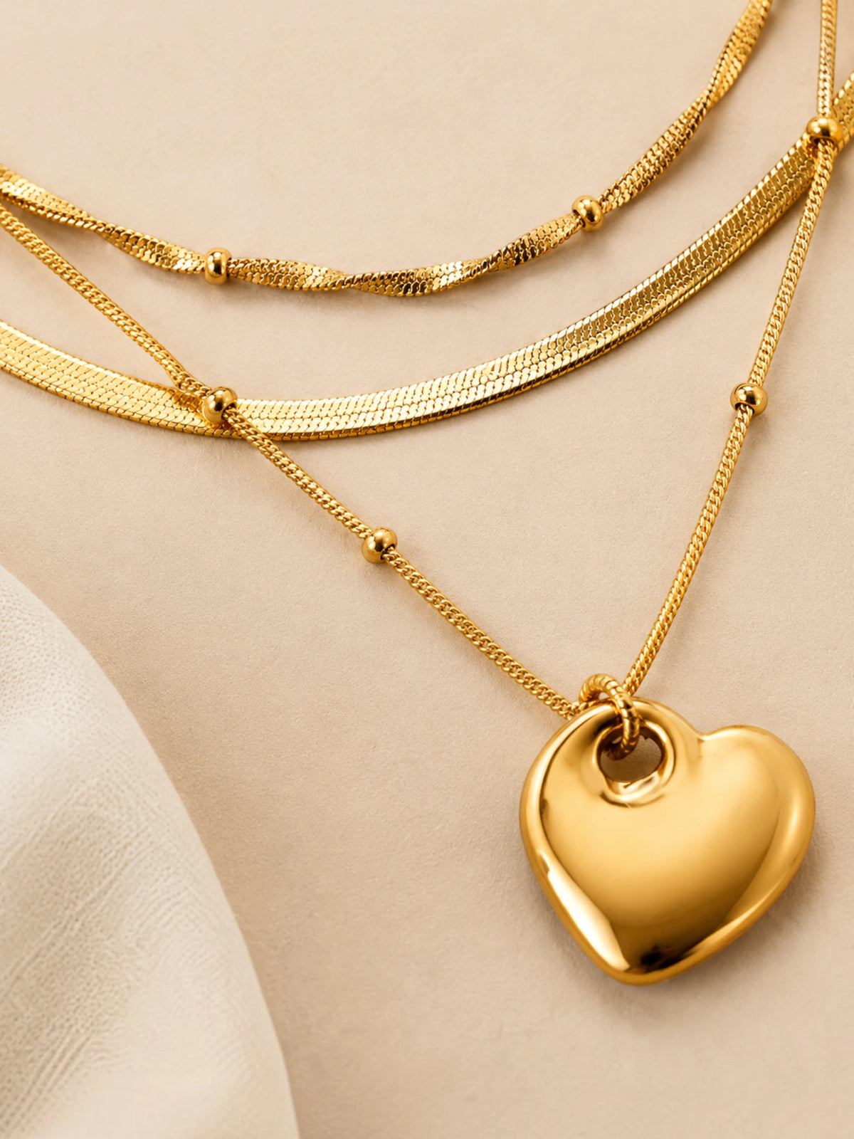 3 Layer Chain Pendant Necklace – Golden Heart