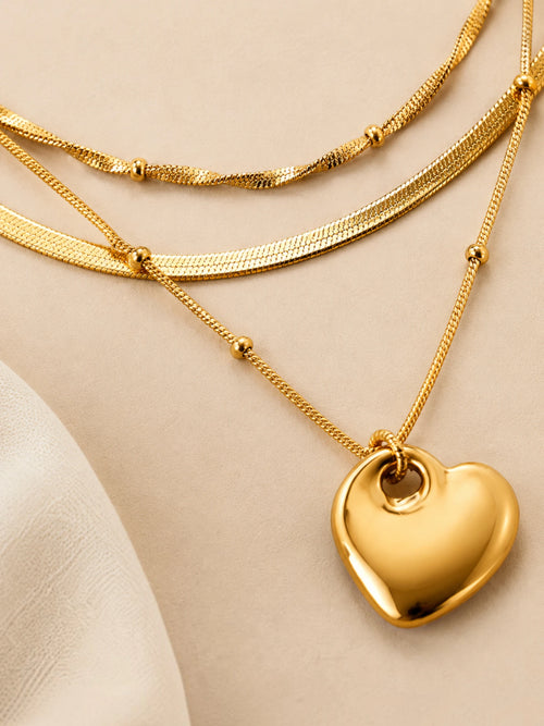 3 Layer Chain Pendant Necklace – Golden Heart