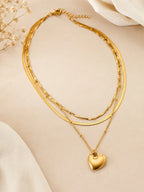 3 Layer Chain Pendant Necklace – Golden Heart