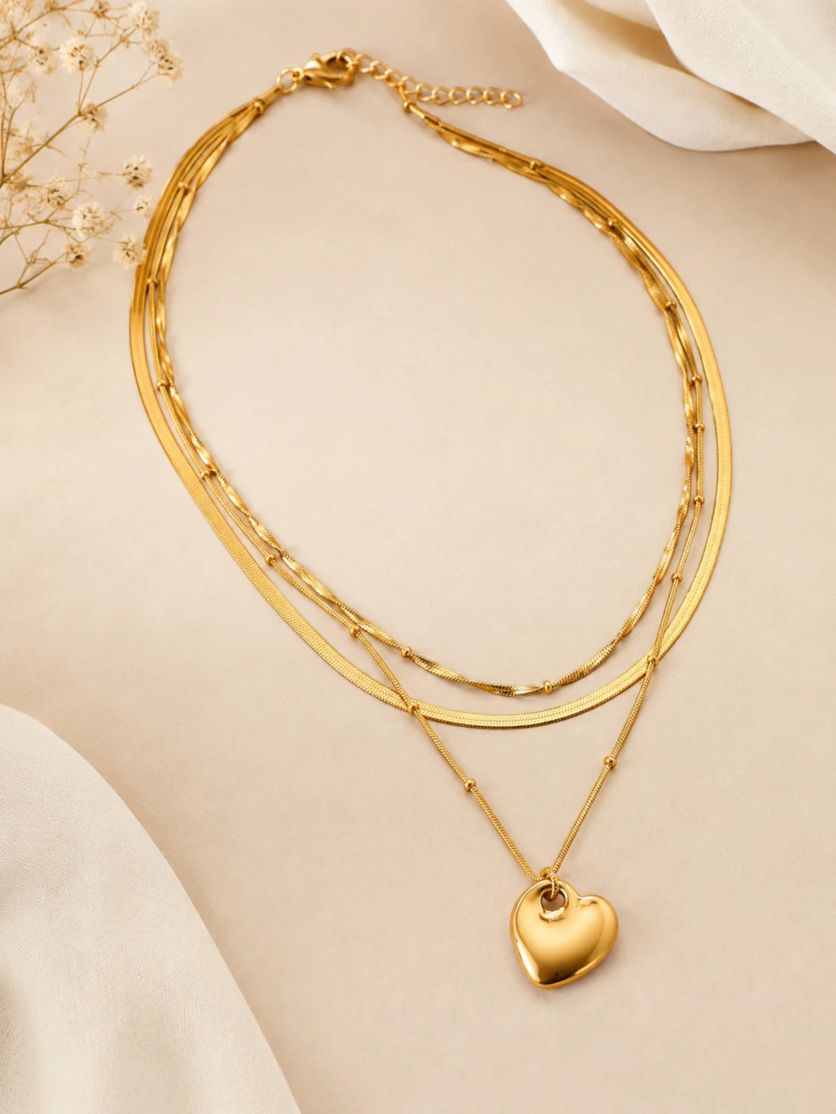 3 Layer Chain Pendant Necklace – Golden Heart