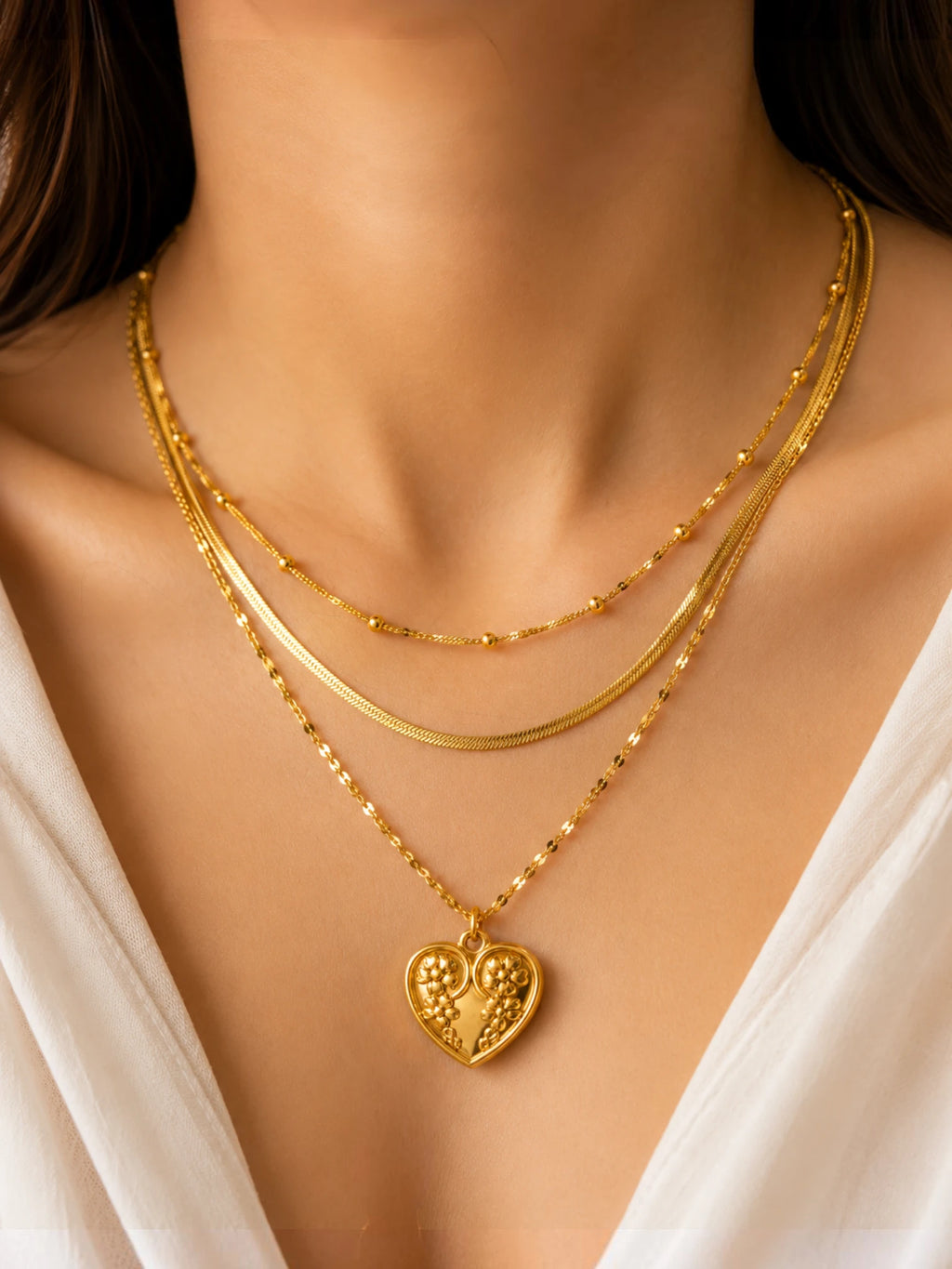 Golden Heart Layered Chain Necklace