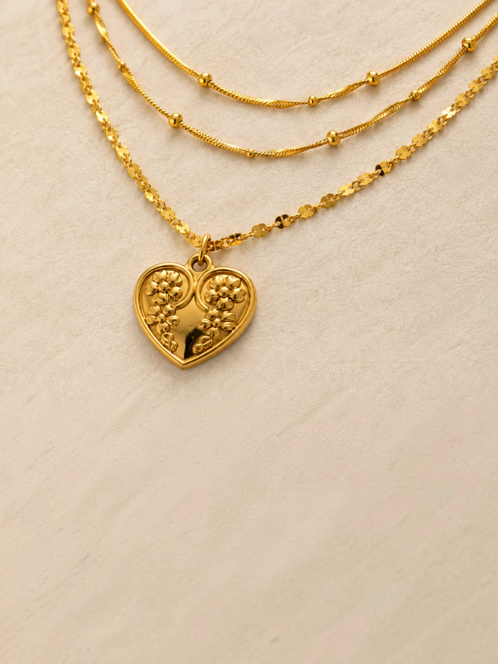 Golden Heart Layered Chain Necklace