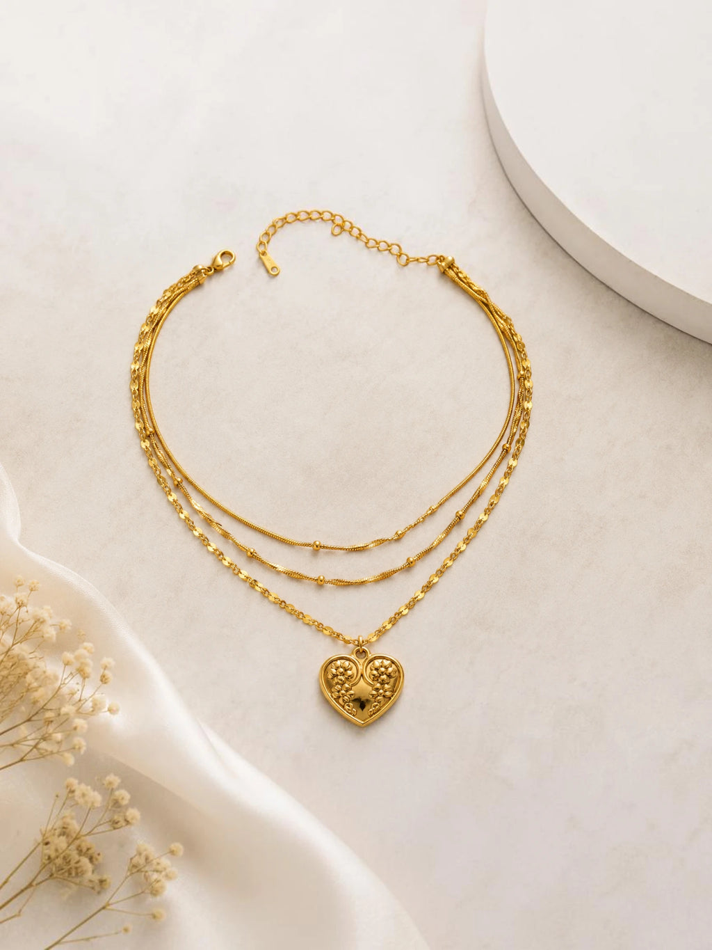 Golden Heart Layered Chain Necklace