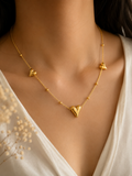Golden Heart Trio Charm Necklace