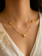 Golden Heart Trio Charm Necklace