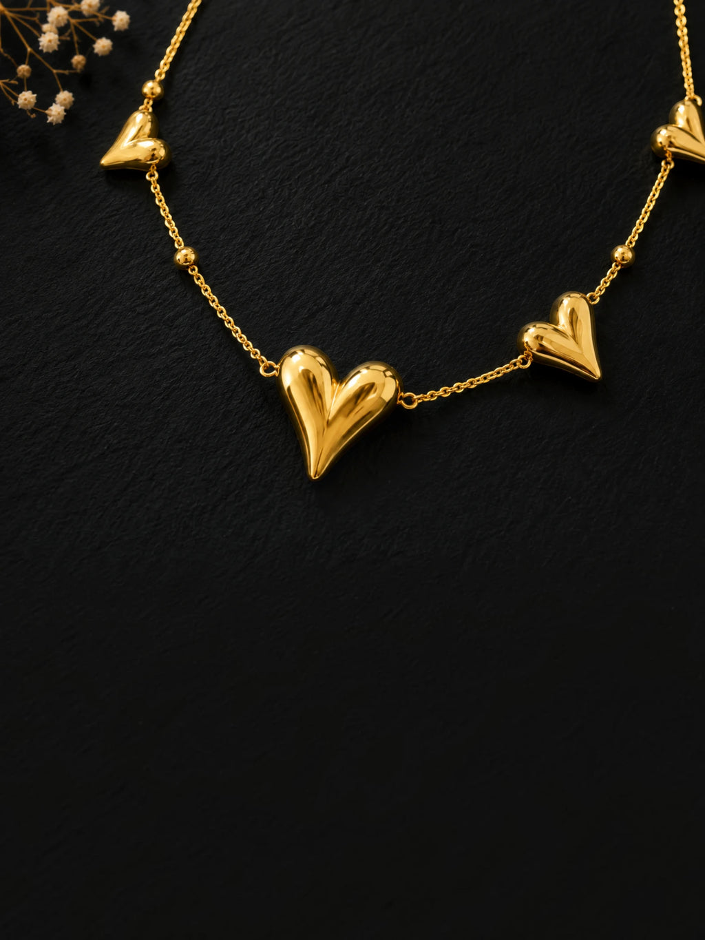 Golden Heart Trio Charm Necklace