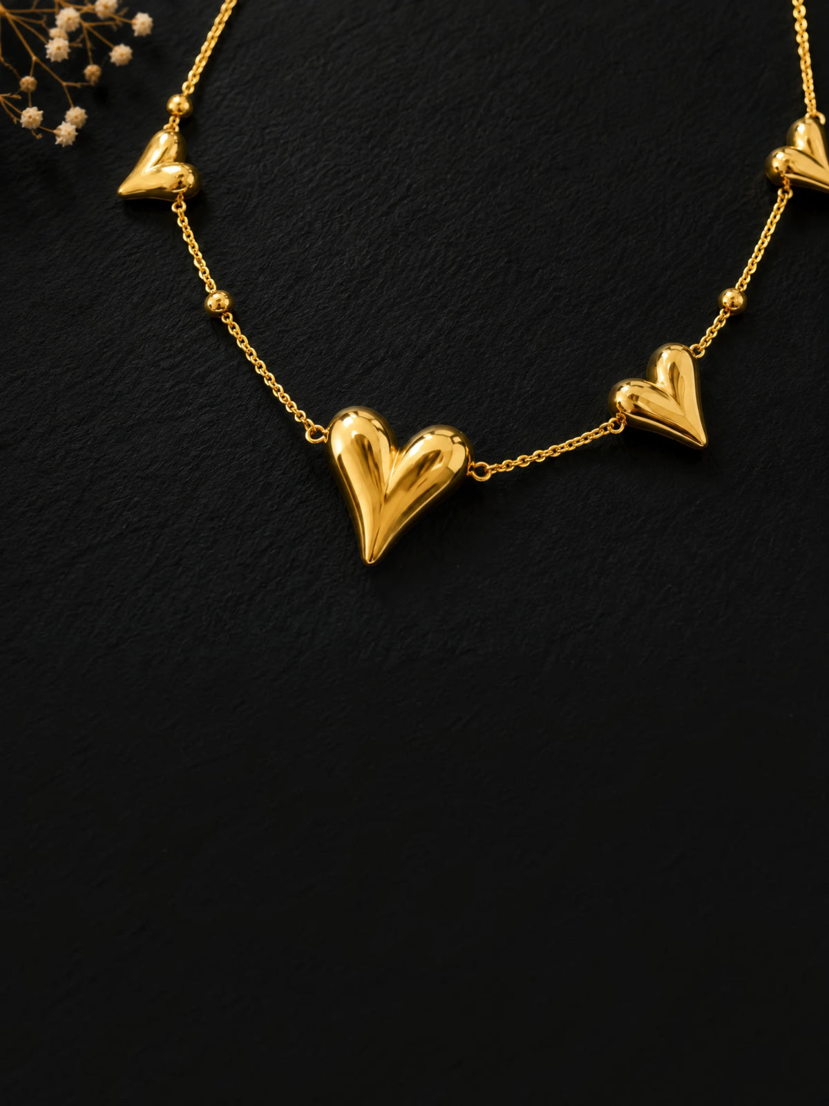 Golden Heart Trio Charm Necklace