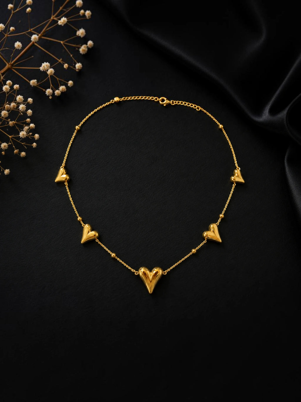 Golden Heart Trio Charm Necklace