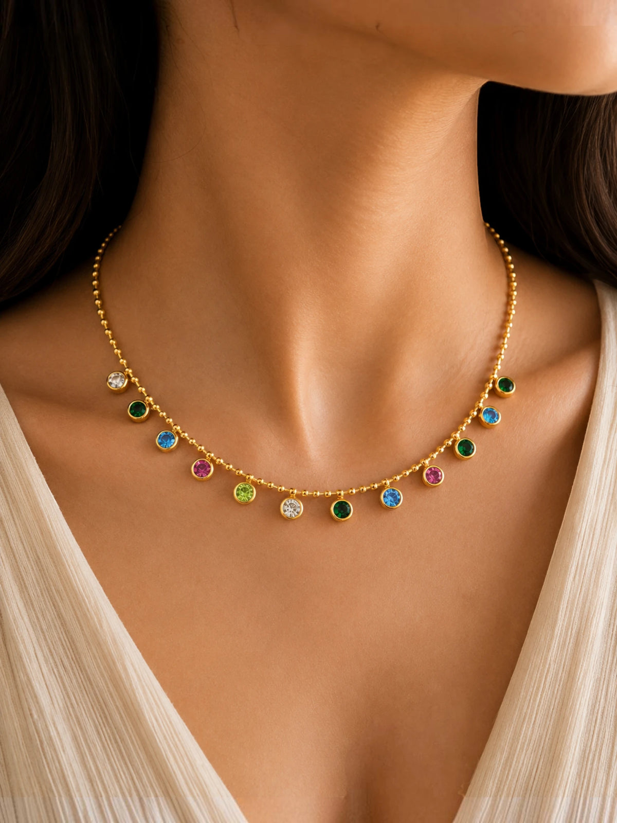 Golden Rainbow Gemstone Bead Necklace