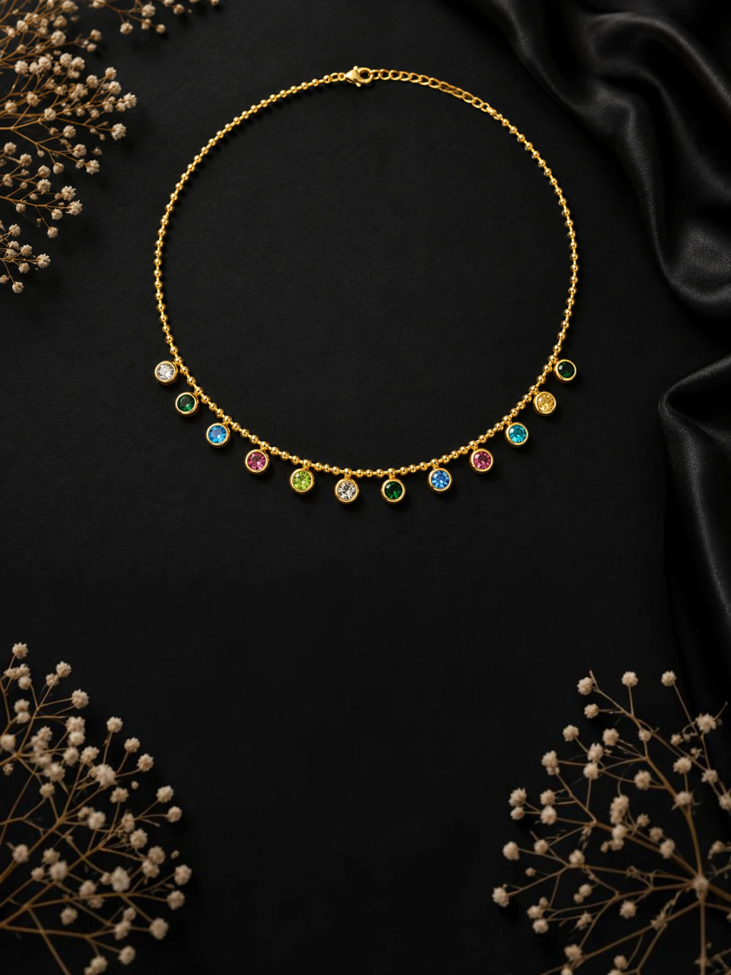 Golden Rainbow Gemstone Bead Necklace