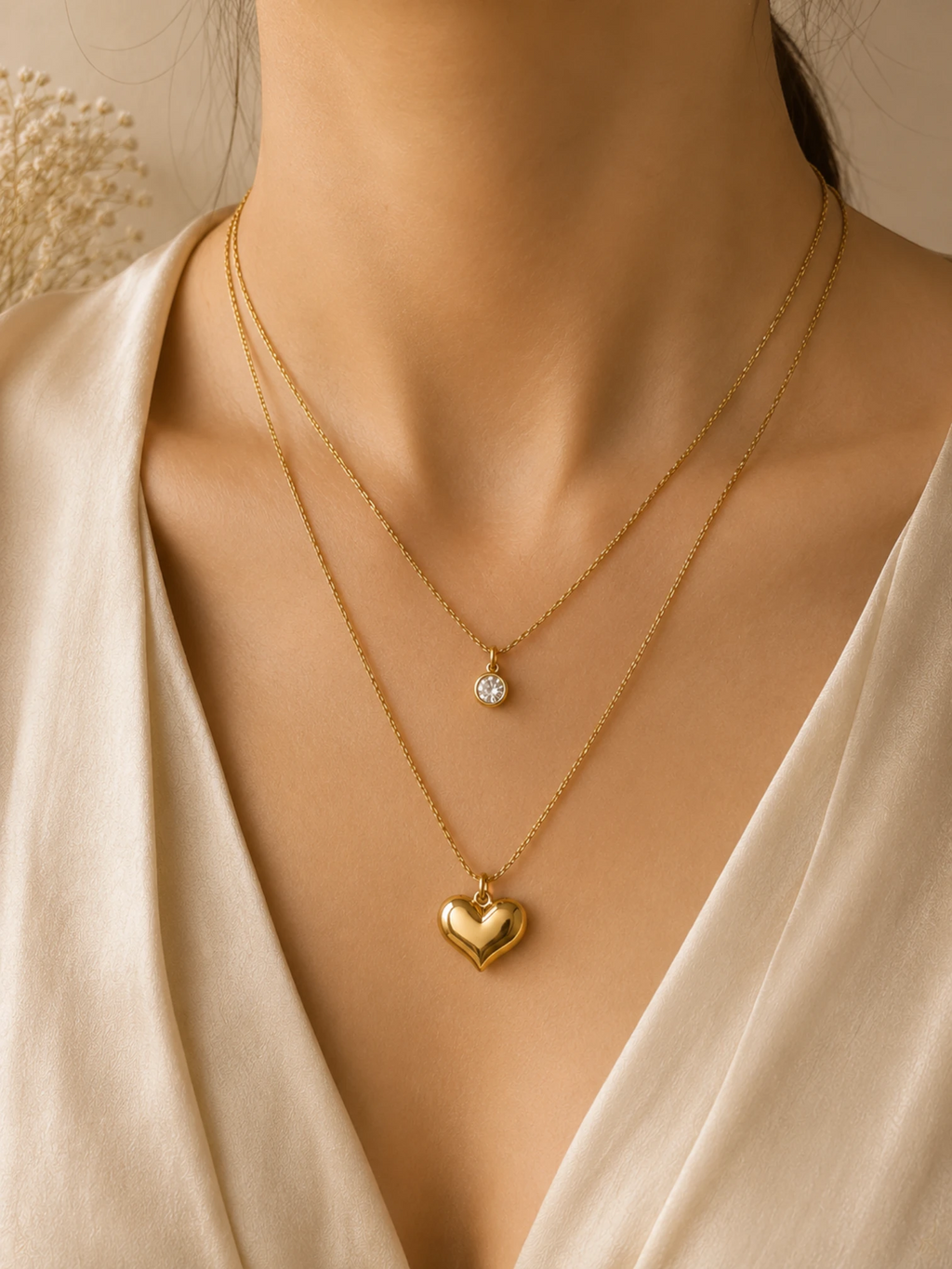 Golden Heart Layered Pendant Necklace