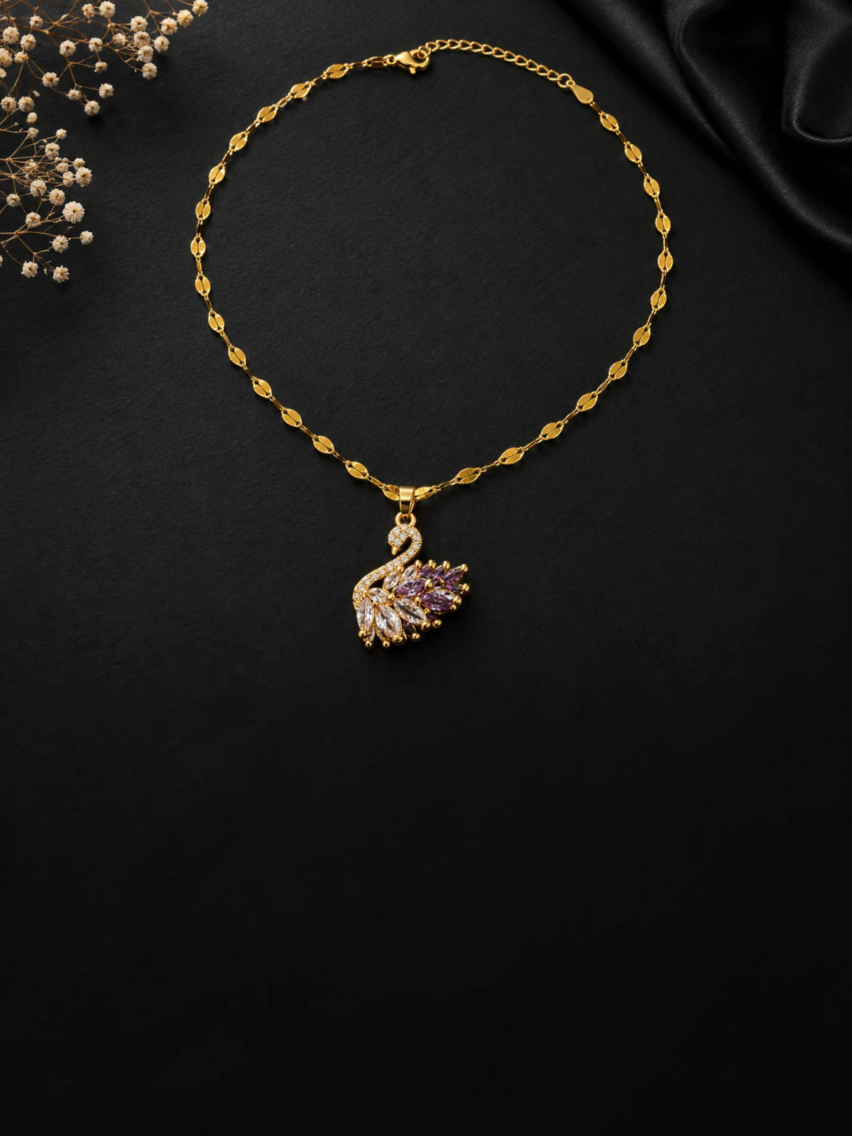 Purple Swan Pendant Necklace