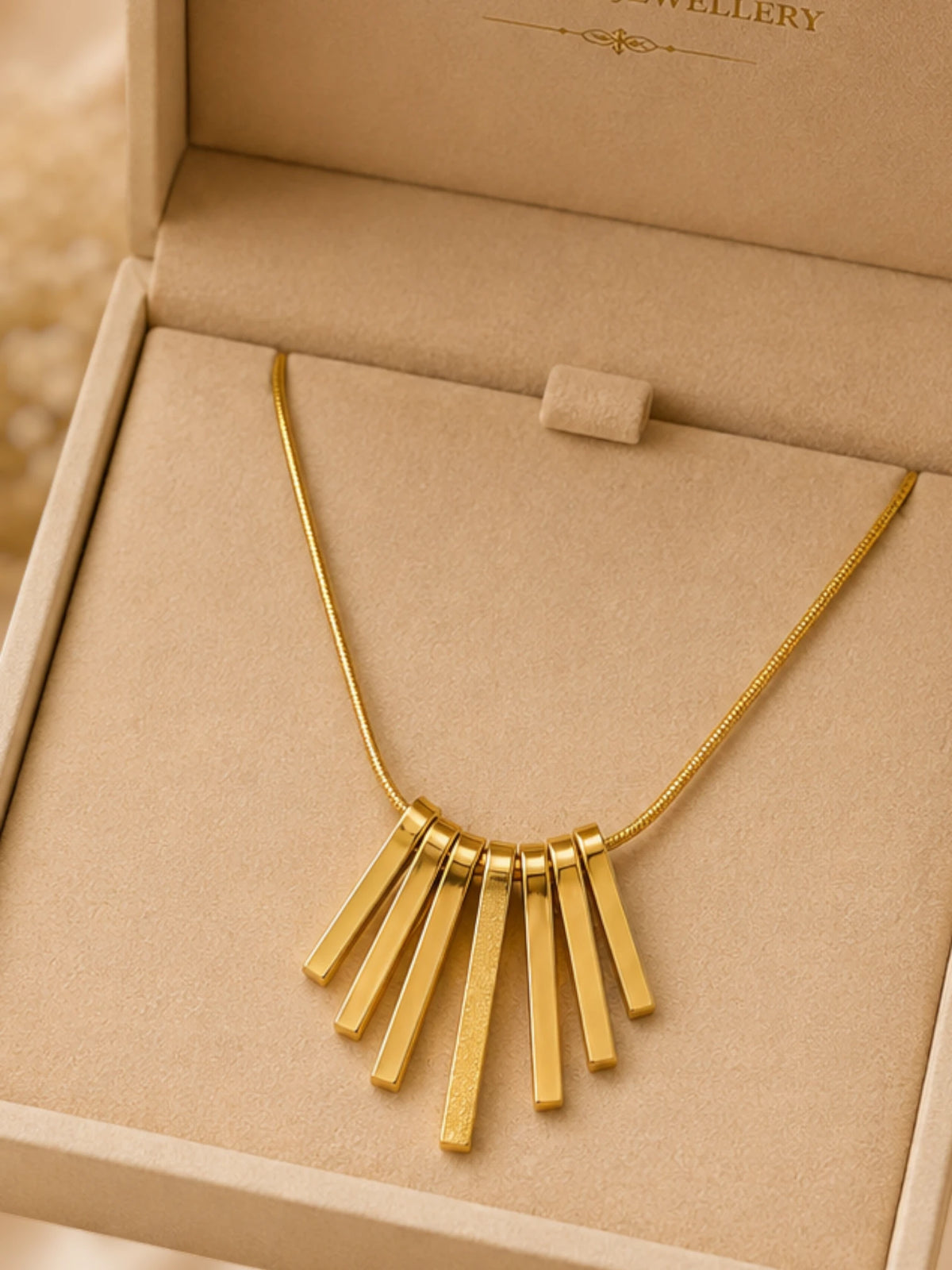 Golden Cascade Bar Pendant Necklace