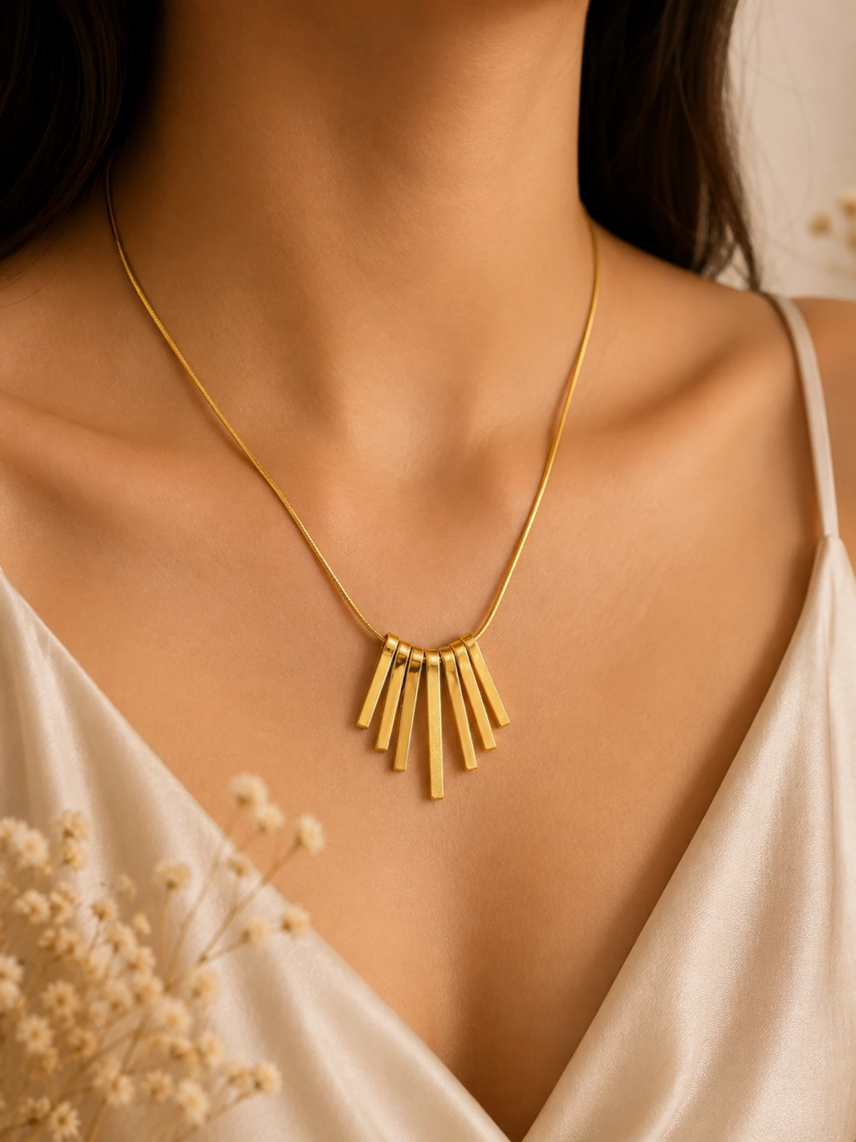 Golden Cascade Bar Pendant Necklace