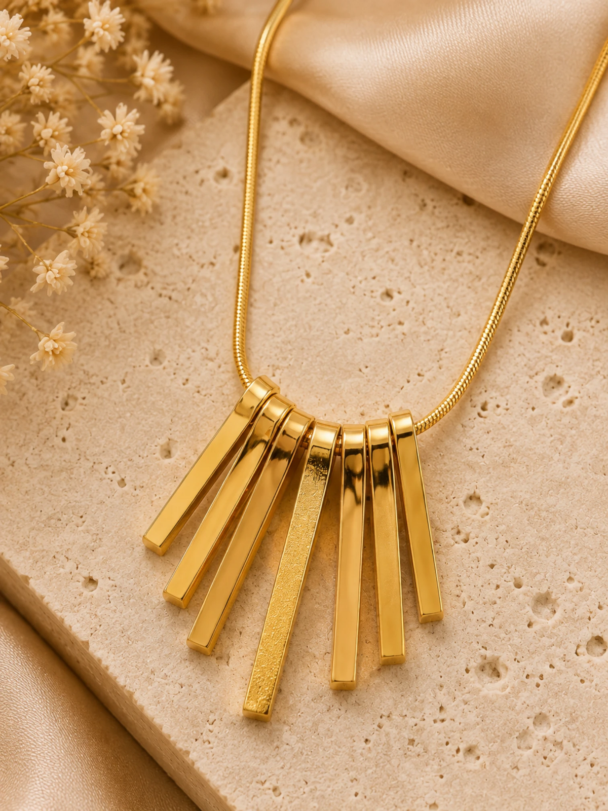 Golden Cascade Bar Pendant Necklace