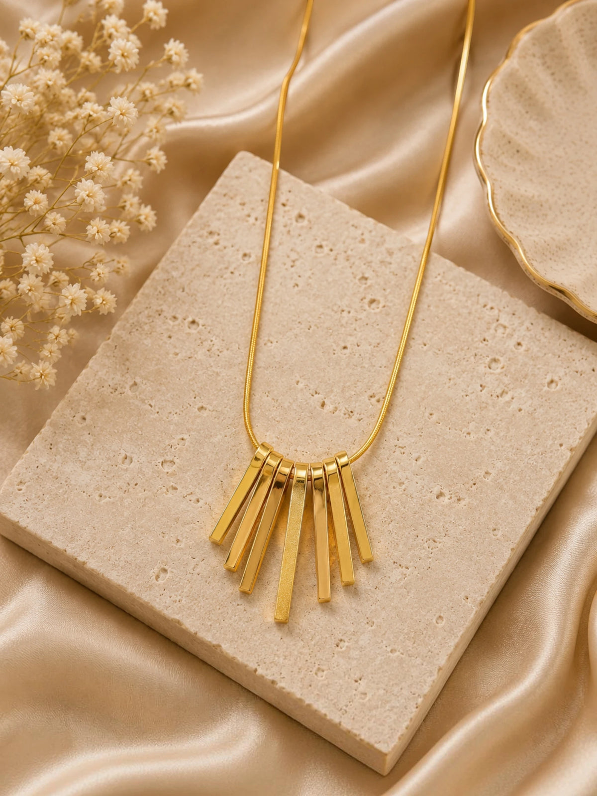 Golden Cascade Bar Pendant Necklace