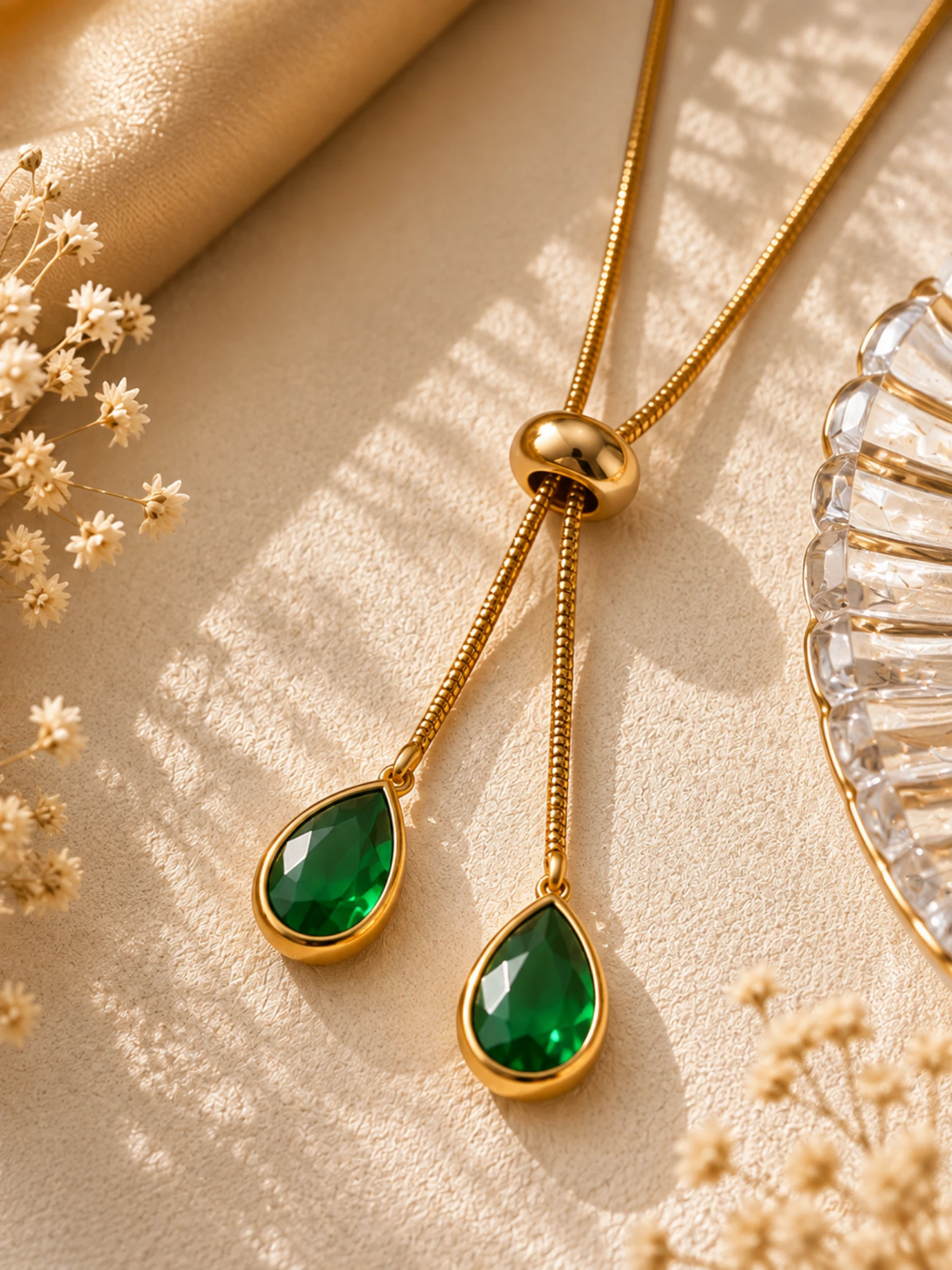 Emerald Drop Slider Necklace