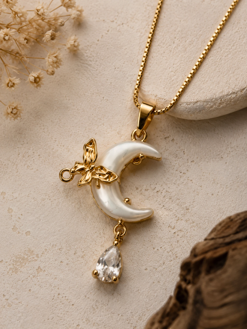 Moonlit Butterfly Pendant Necklace