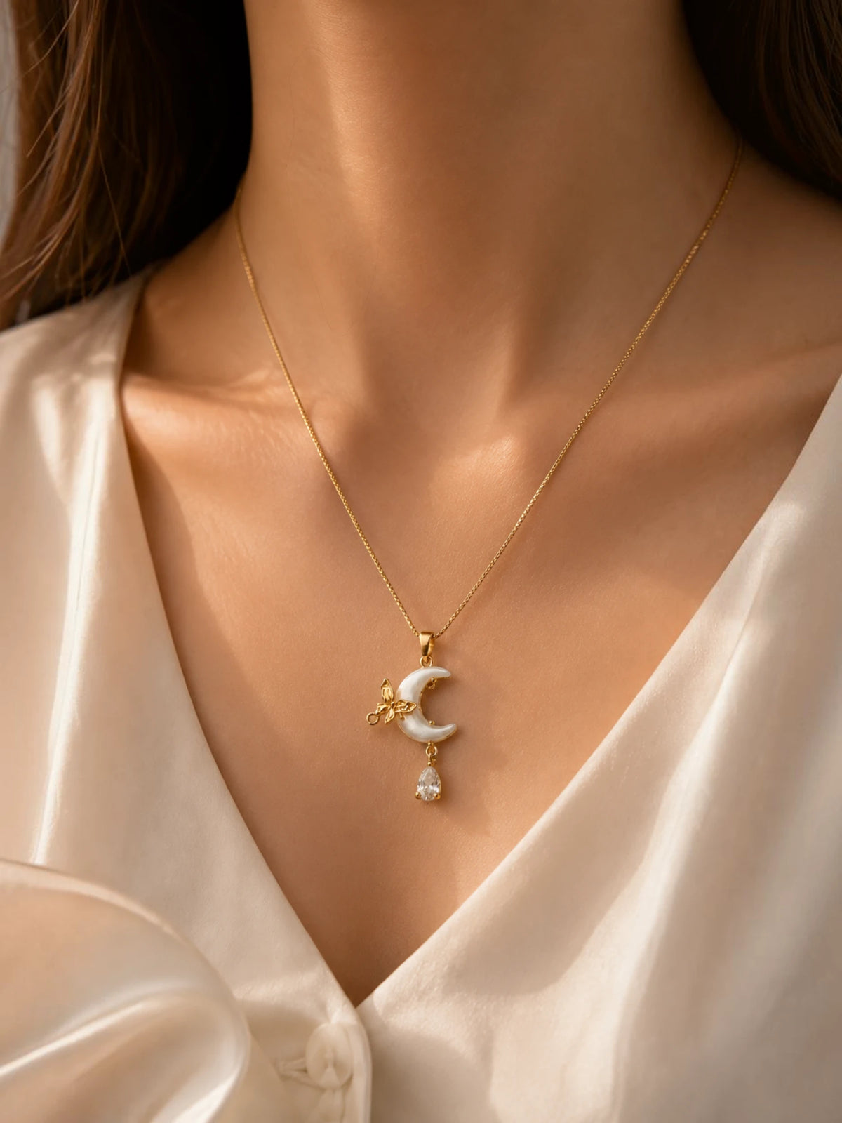 Moonlit Butterfly Pendant Necklace