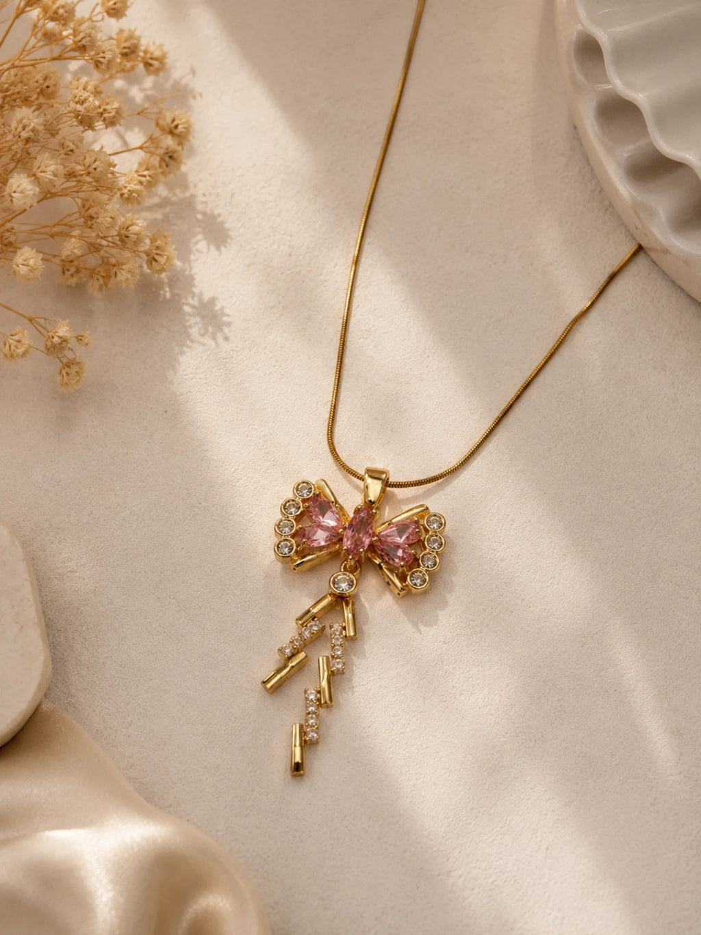 Blush Bow Pendant Necklace