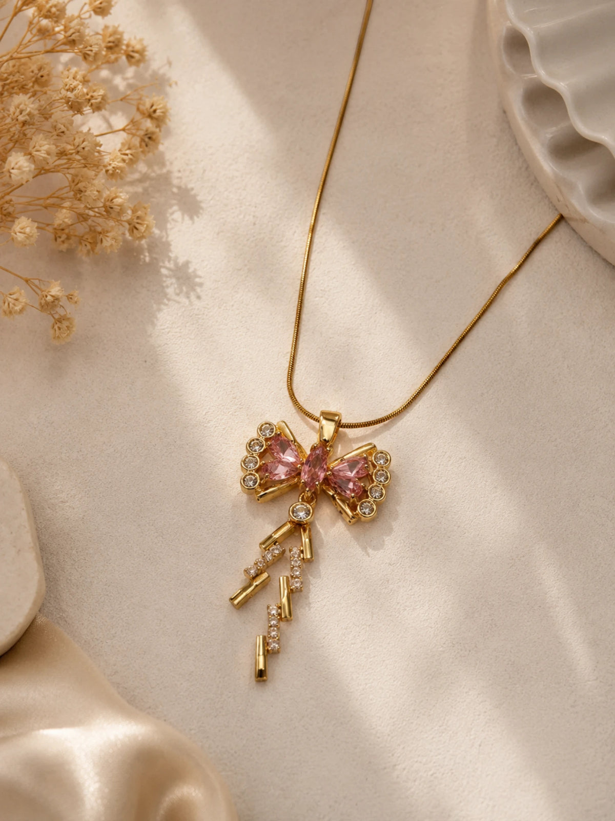 Blush Bow Pendant Necklace