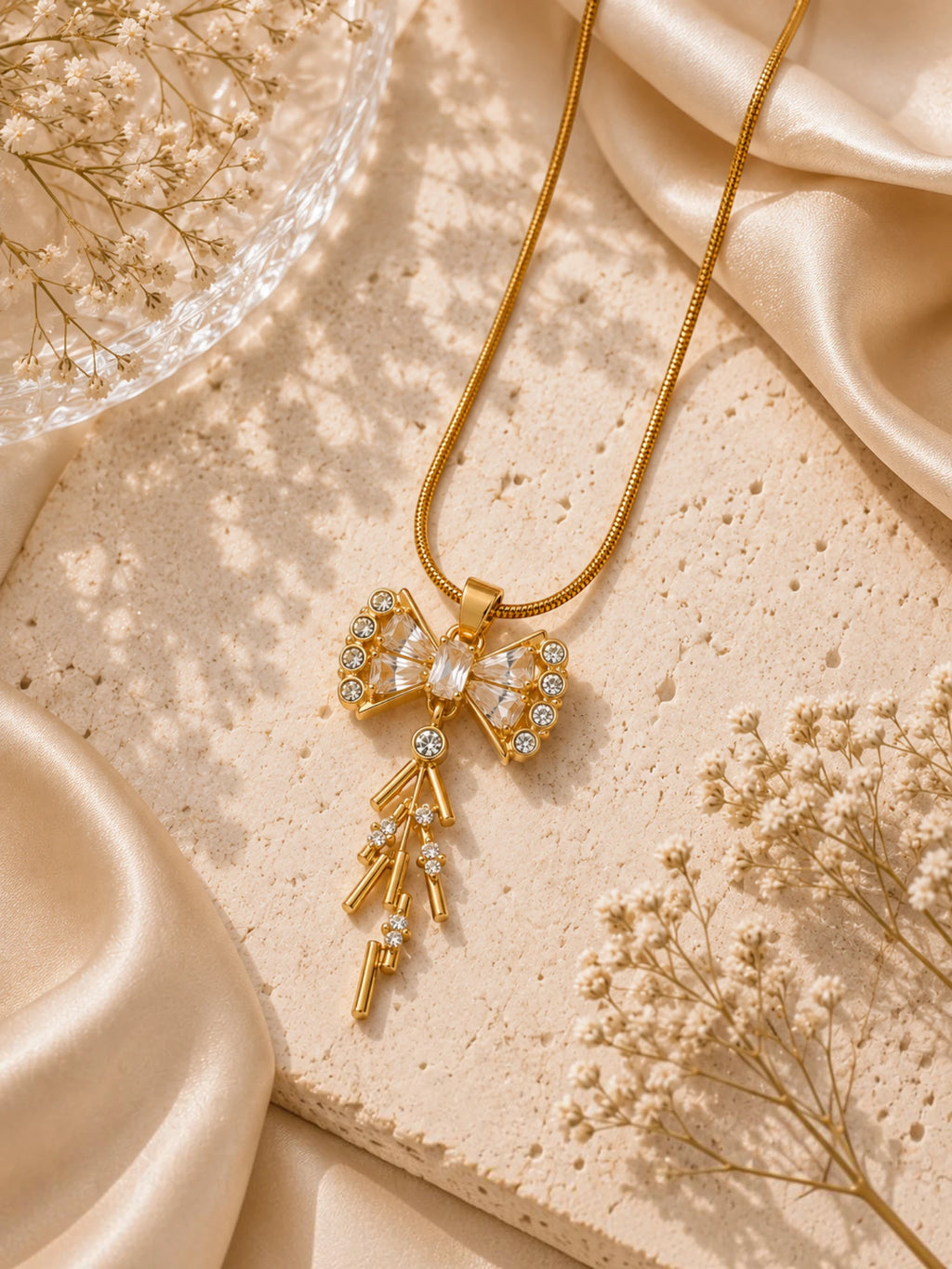 Crystal Bow Pendant Necklace