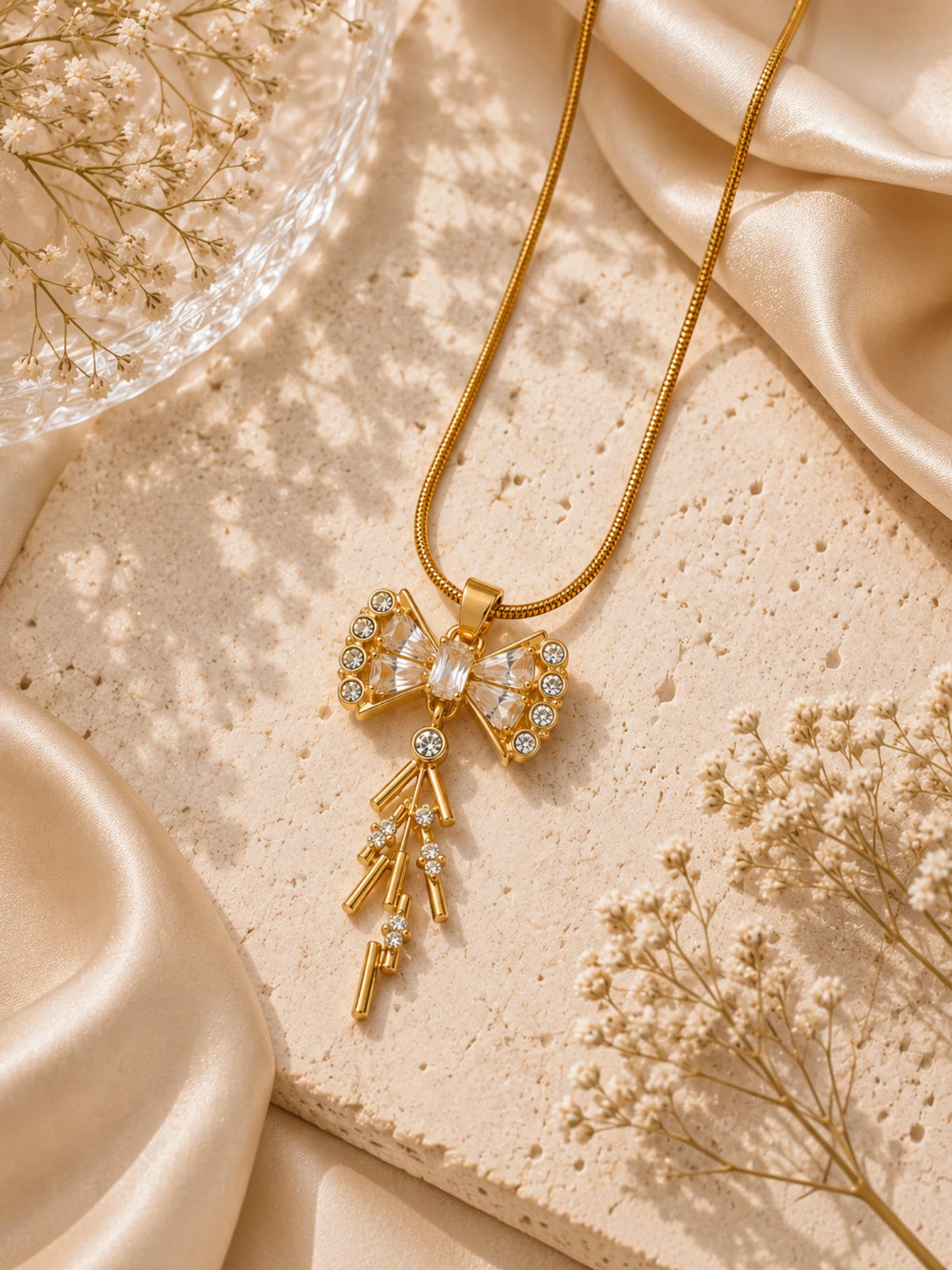 Crystal Bow Pendant Necklace