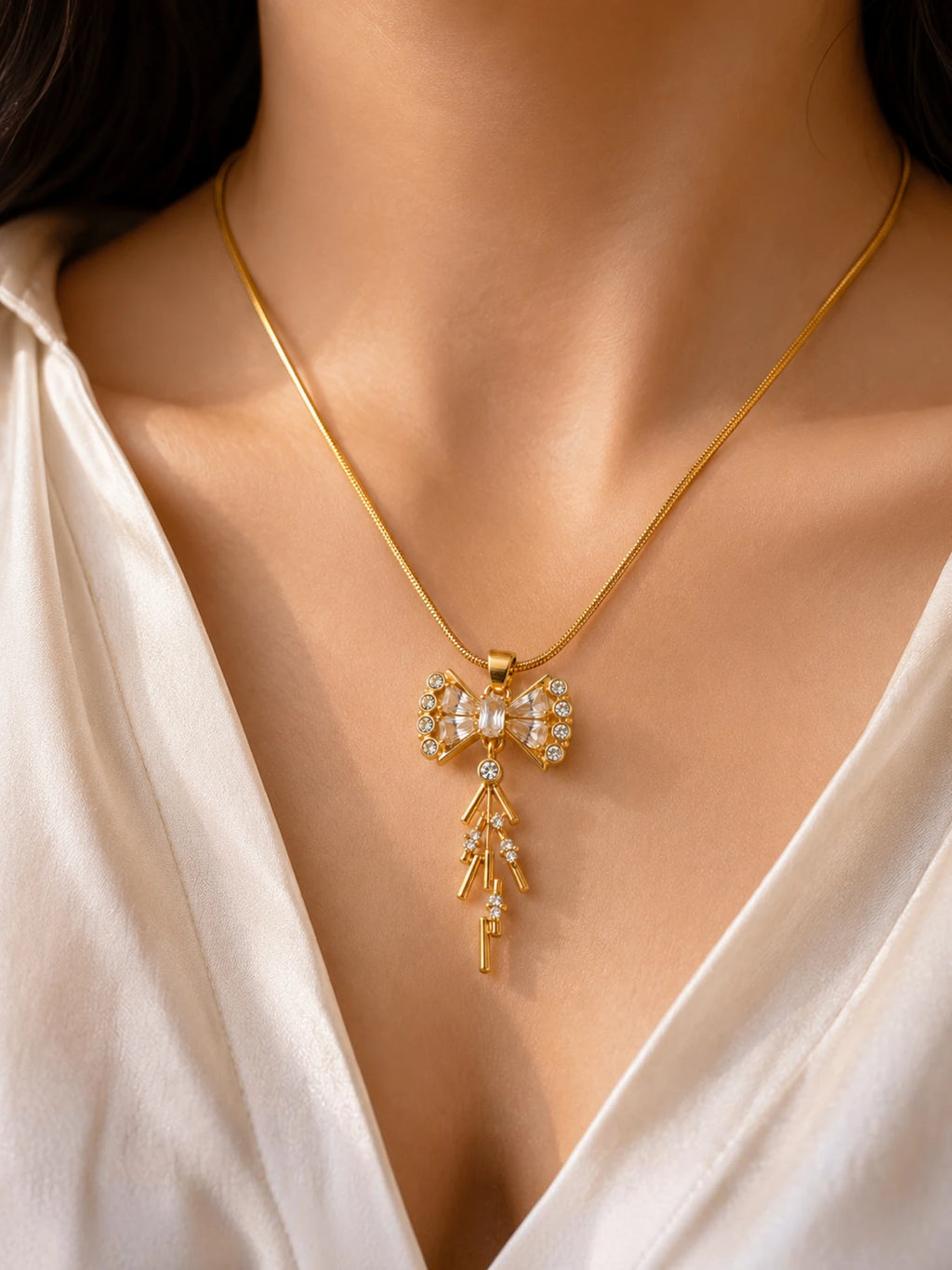 Crystal Bow Pendant Necklace
