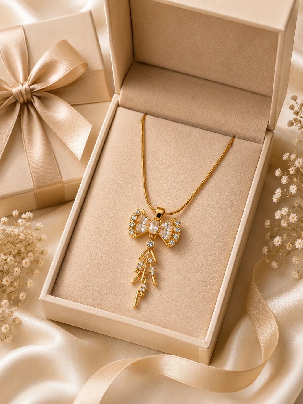 Crystal Bow Pendant Necklace