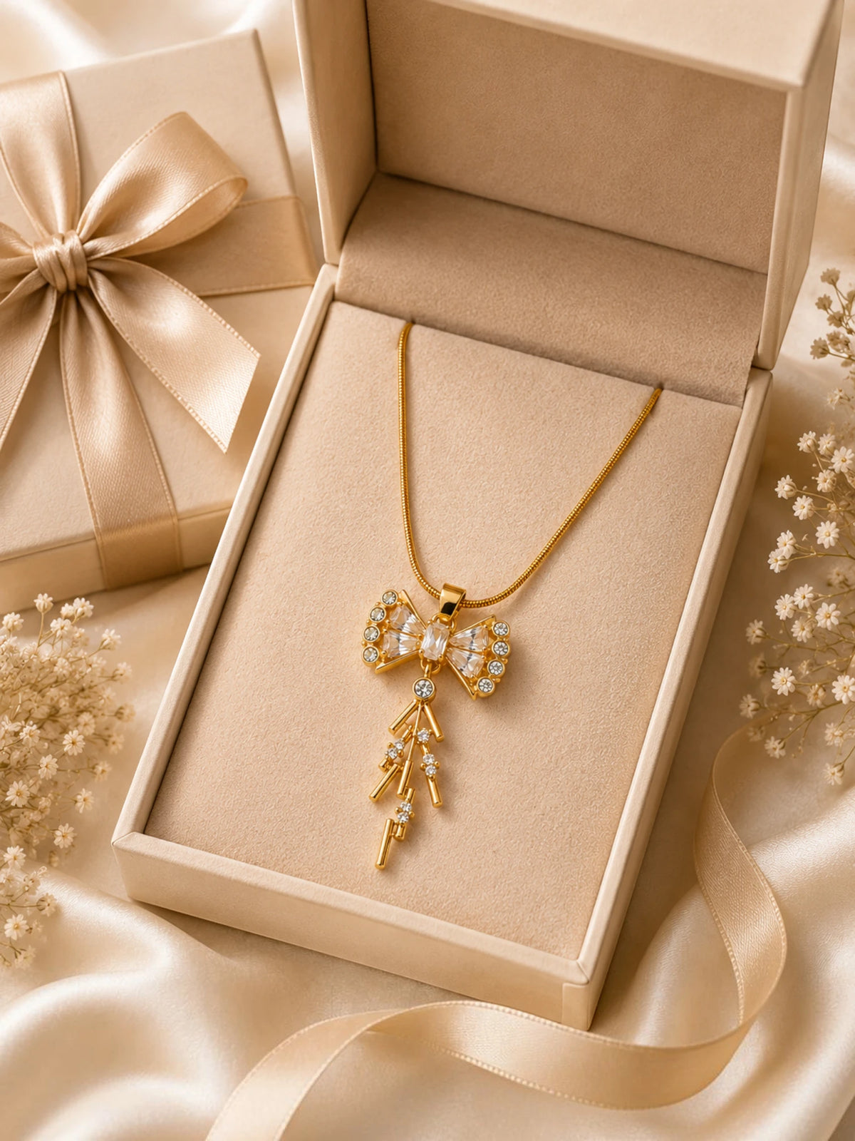 Crystal Bow Pendant Necklace