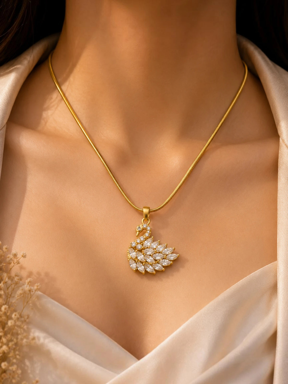 Crystal Swan Pendant Necklace