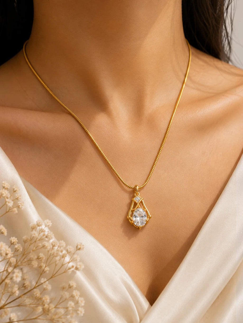 Aurora Solitaire Drop Pendant Necklace