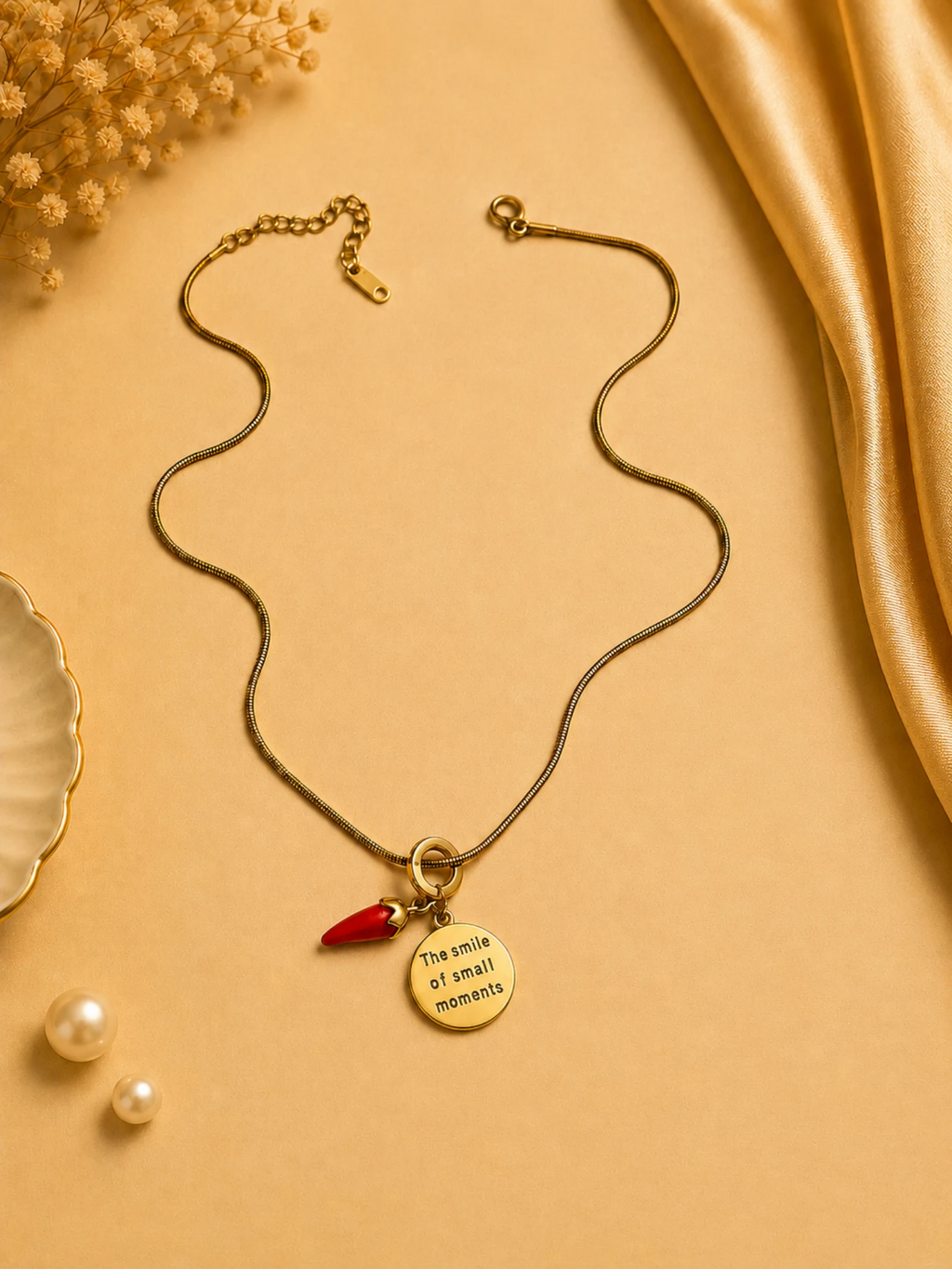 Red Horn Charm Pendant Necklace