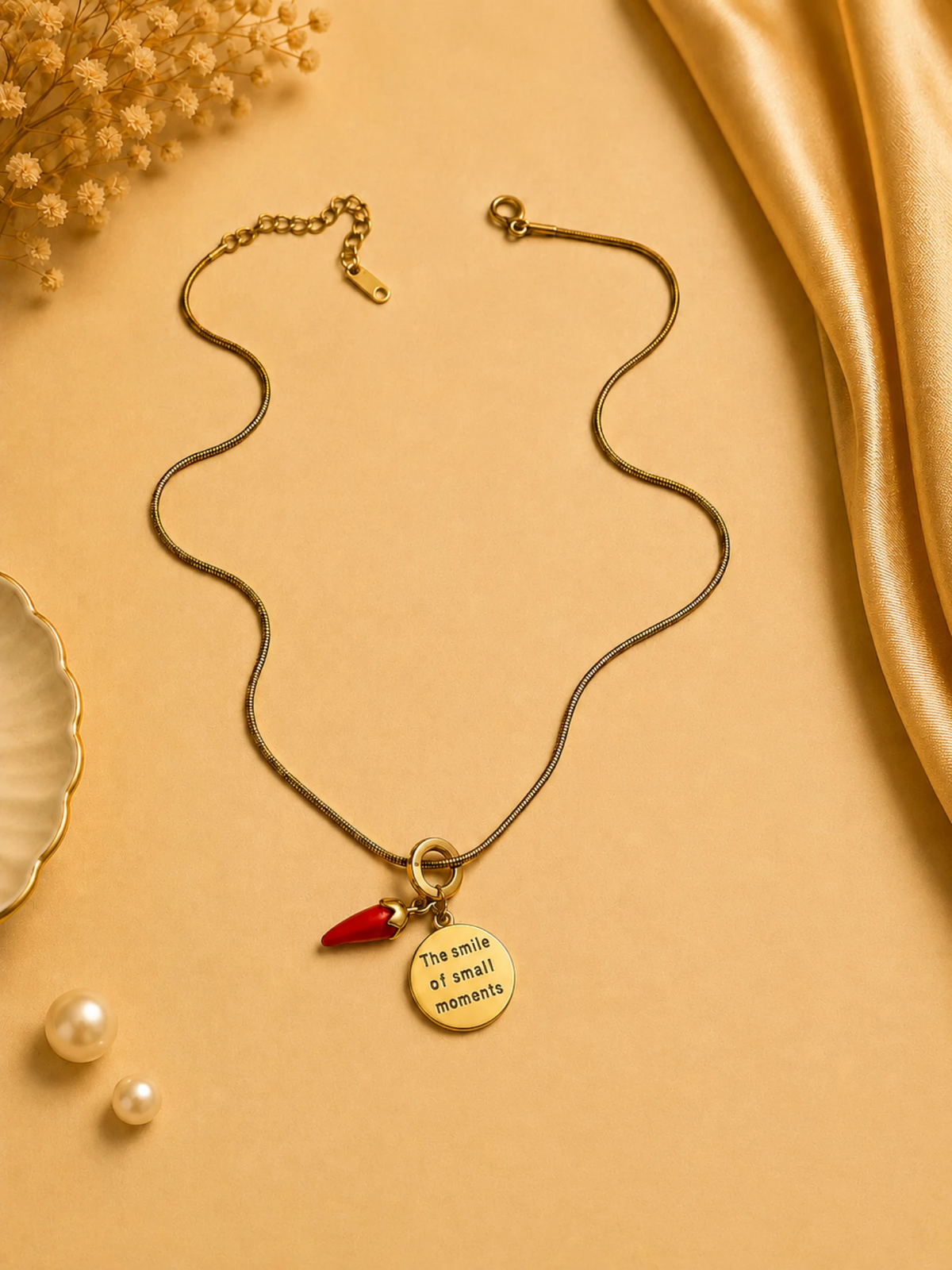 Red Horn Charm Pendant Necklace