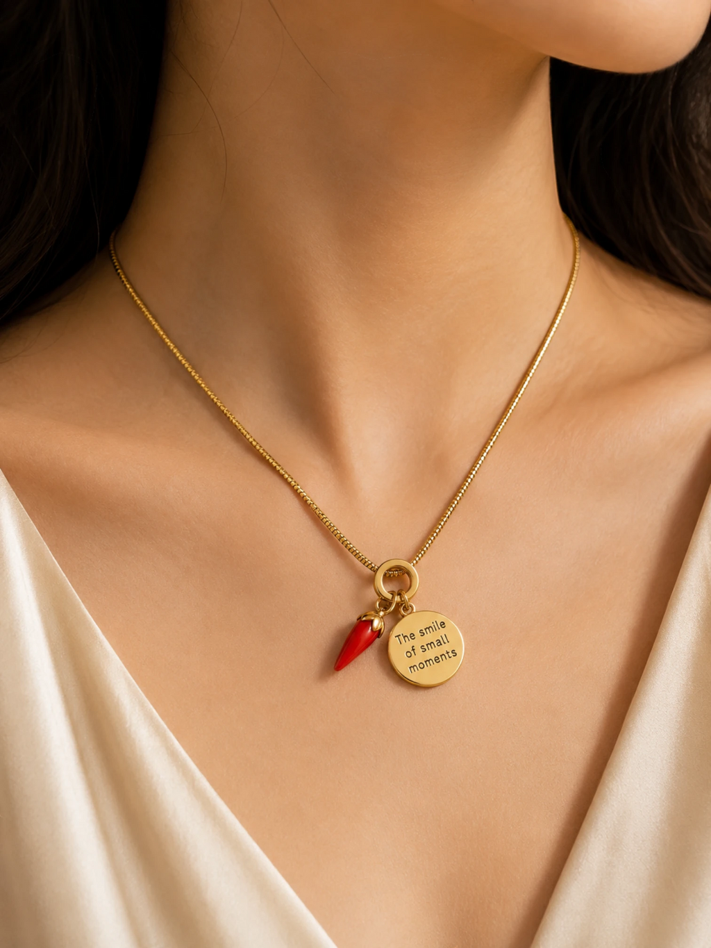 Red Horn Charm Pendant Necklace
