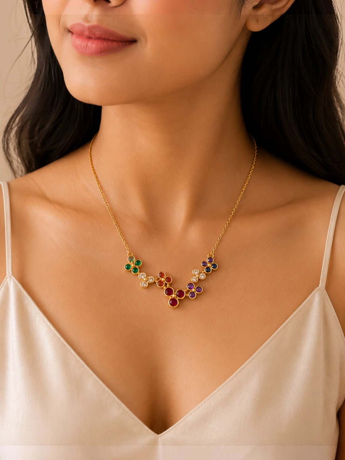 Multicolor Floral Pendant Necklace