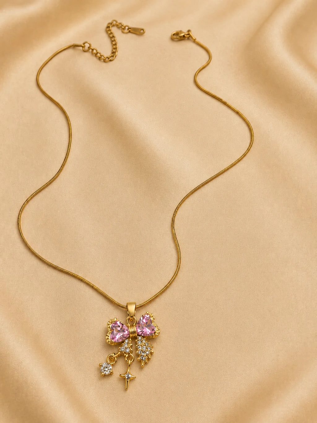 Pink Bow Charm Pendant Necklace