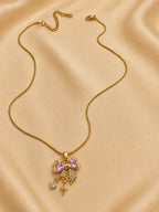 Pink Bow Charm Pendant Necklace