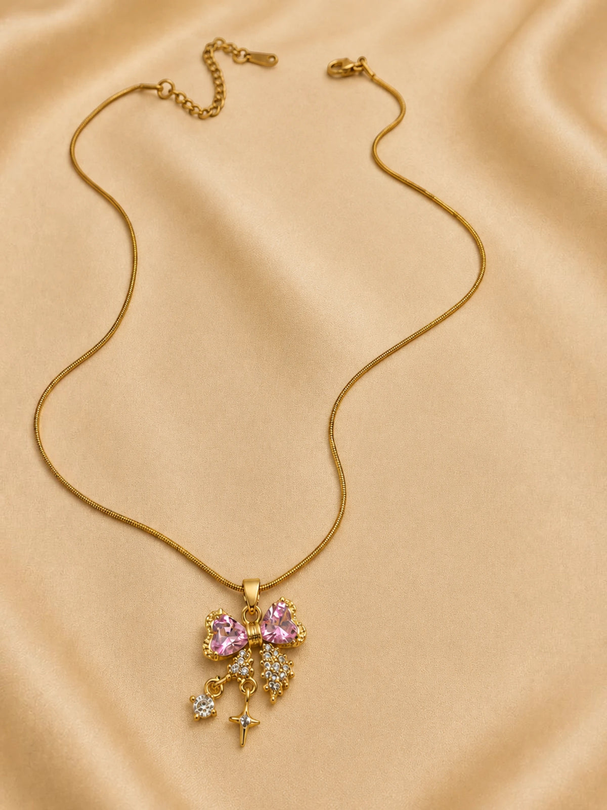 Pink Bow Charm Pendant Necklace